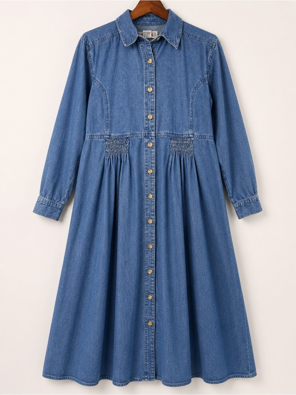 Vintage Fads Denim Button Front Midi Dress 100% Cotton Size 8